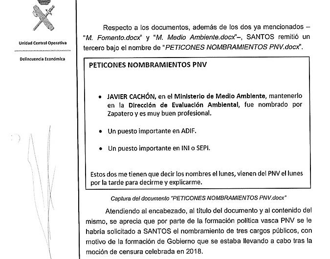 «Un puesto importante en ADIF»: la UCO revela las peticiones del PNV a Cerdán tras la moción de censura contra Rajoy en 2018