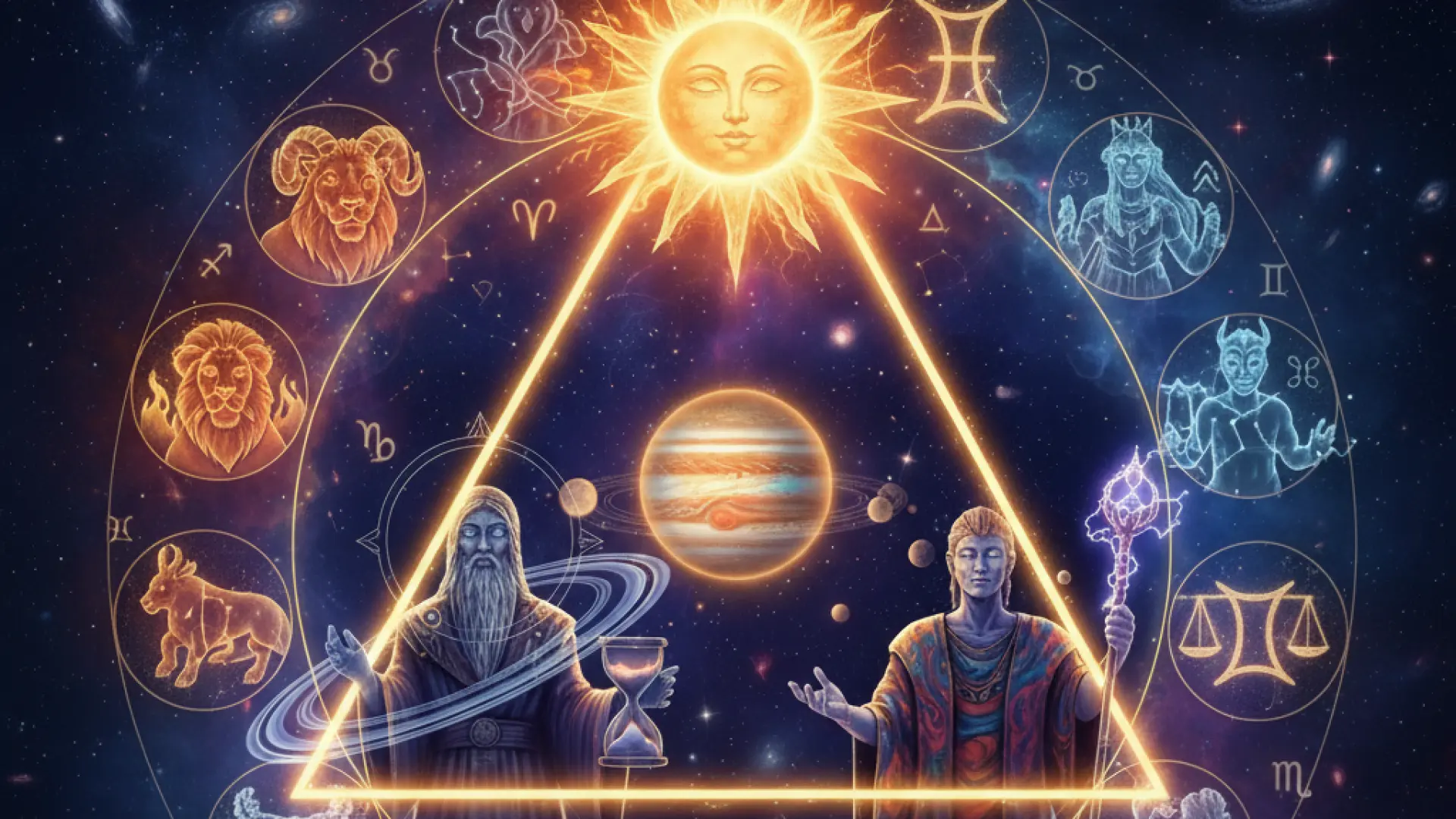 Los signos del zodiaco y el gran trígono Sol, Júpiter y Saturno