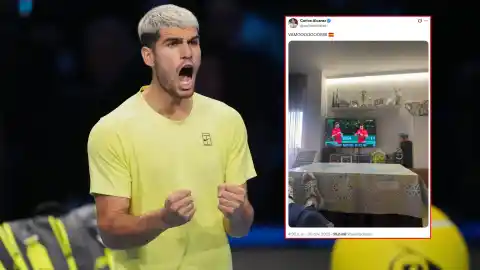 Imagen 1 de Alcaraz felicita a la Armada por el triunfo en la Davis y las redes alucinan con su casa: "El típico mantel de hule y detrás Wimbledon"