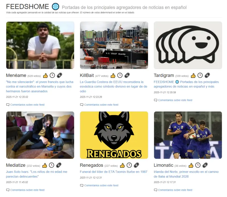 Imagen 1 de FEEDSHOME 🌐 Portadas de los principales agregadores de noticias en español y más
