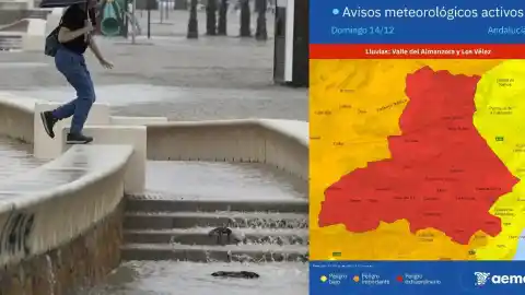 Imagen 1 de Aviso rojo este domingo por lluvia en Almería por acumulaciones de 120 l/m2, naranja en Granada y amarillo en Cádiz